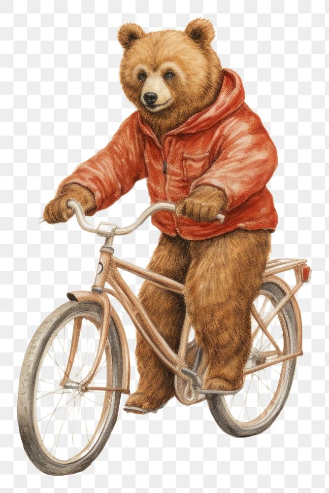 PNG Bear character riding bicycle vehicle drawing cycling.