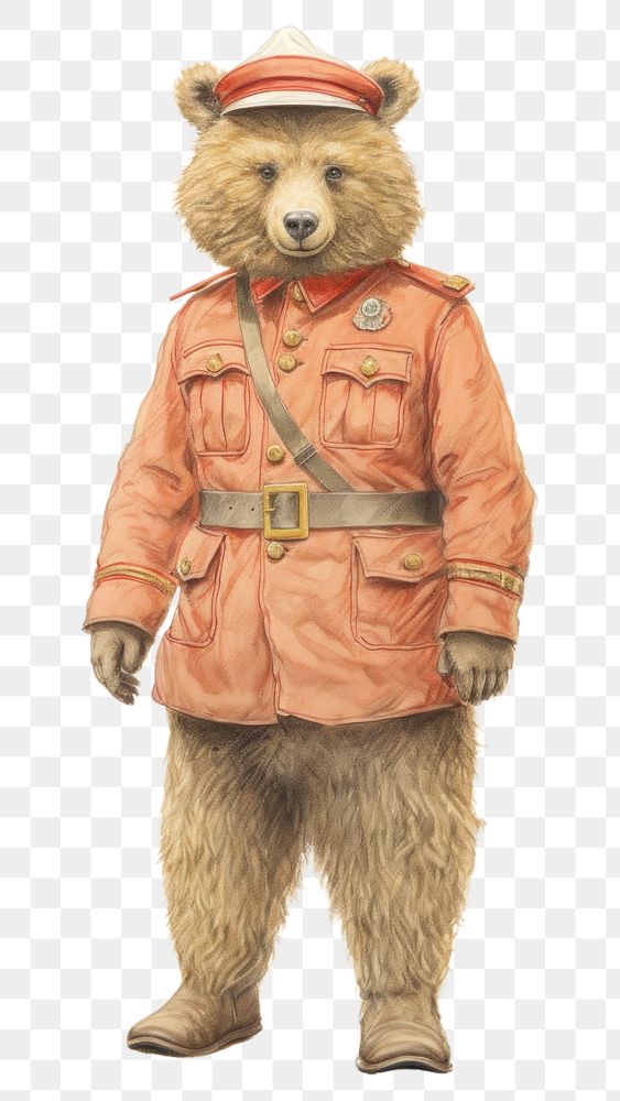 PNG Bear character wearing british soldier costume drawing mammal animal.