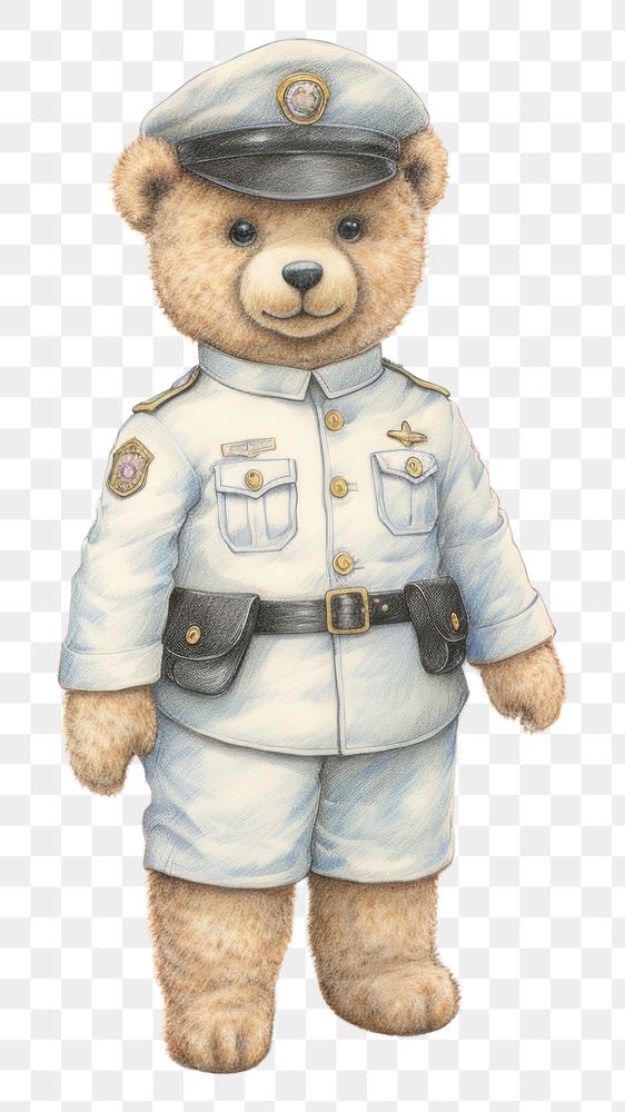 PNG Bear character wearing police costume drawing sketch toy.