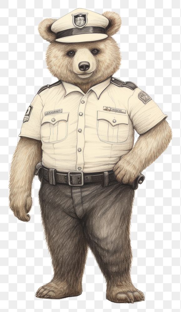 PNG Bear character wearing police costume drawing sketch representation.