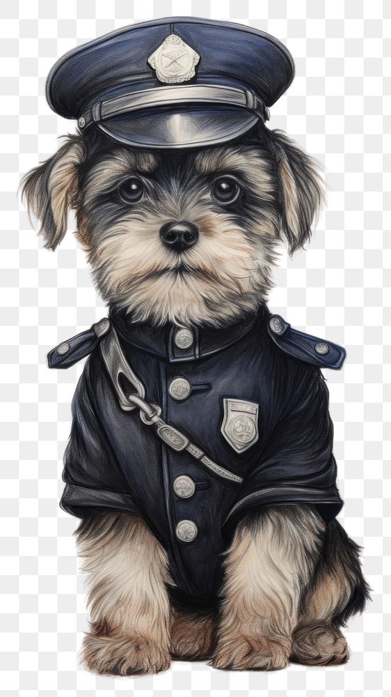 PNG Dog character wearing police costume drawing sketch portrait.