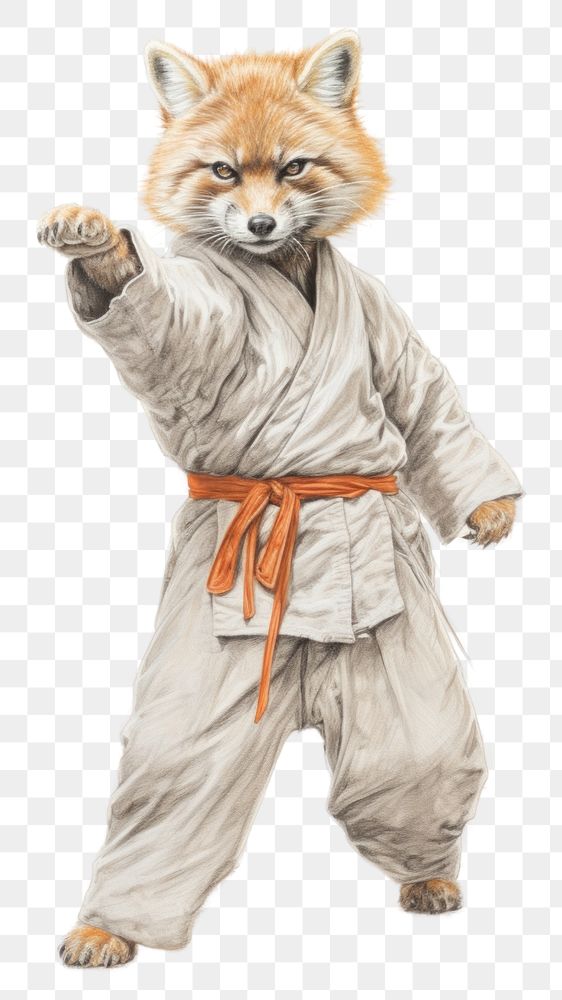 PNG Fox character taekwondo drawing sketch mammal.