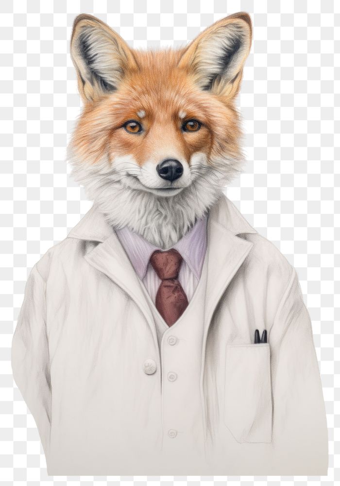 PNG Fox character wearing doctor uniform drawing sketch animal.