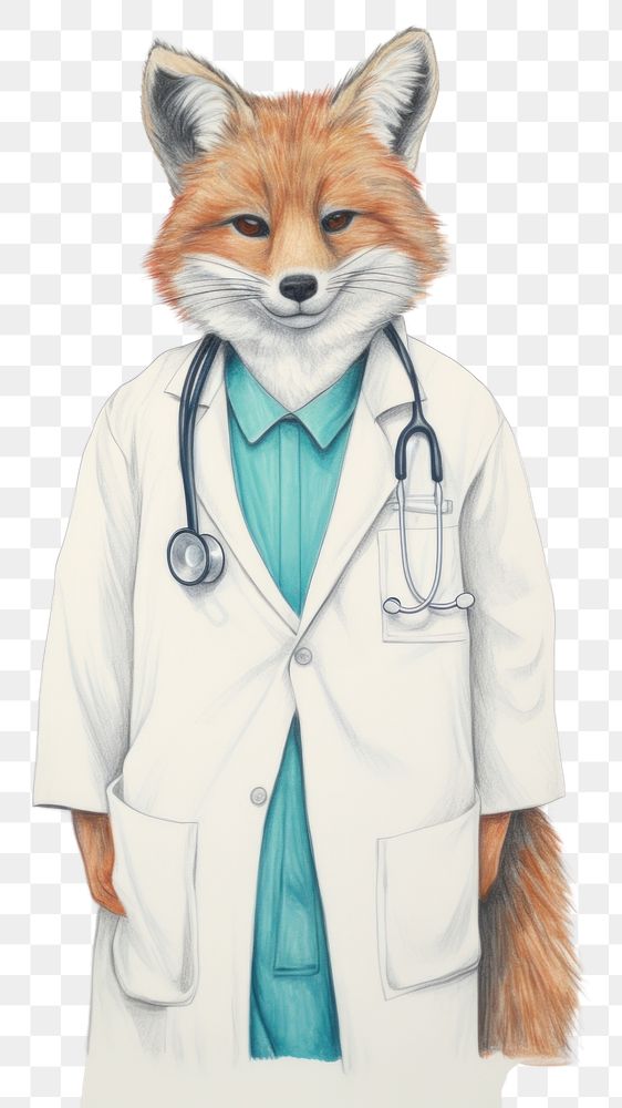 PNG Fox character wearing doctor uniform drawing mammal animal.