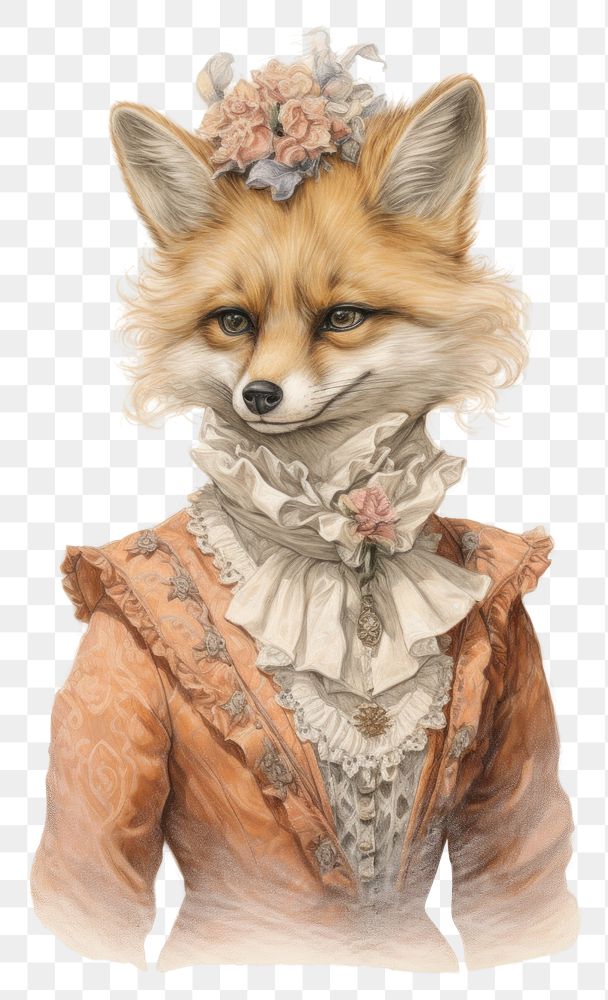PNG Fox character wearing vintage victorian costume drawing animal mammal.