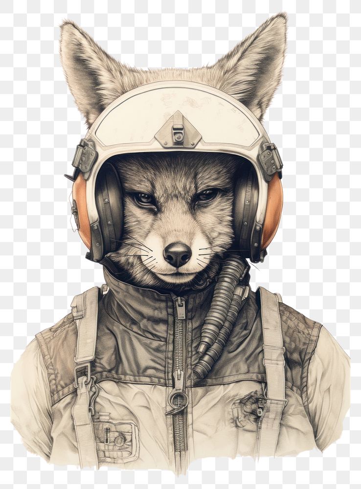 PNG Fox character pilot drawing sketch portrait.