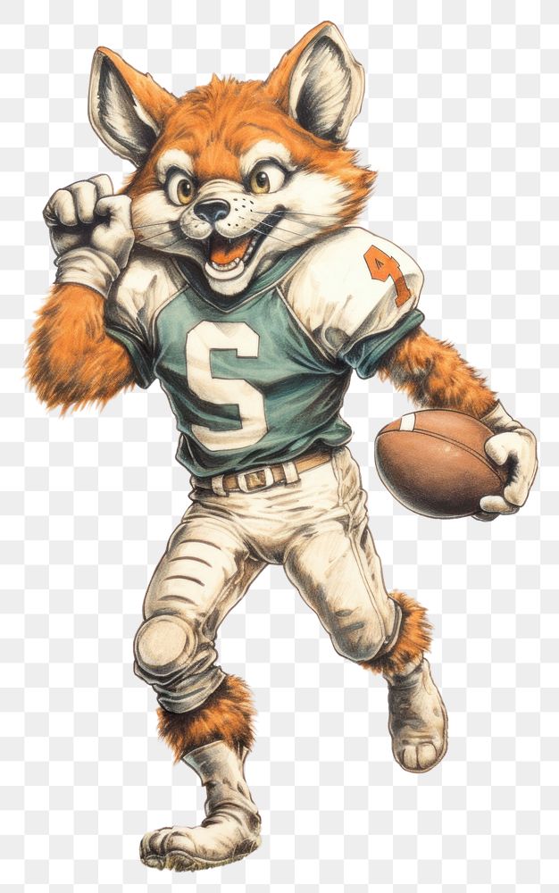 PNG Fox character playing american football drawing sports sketch.