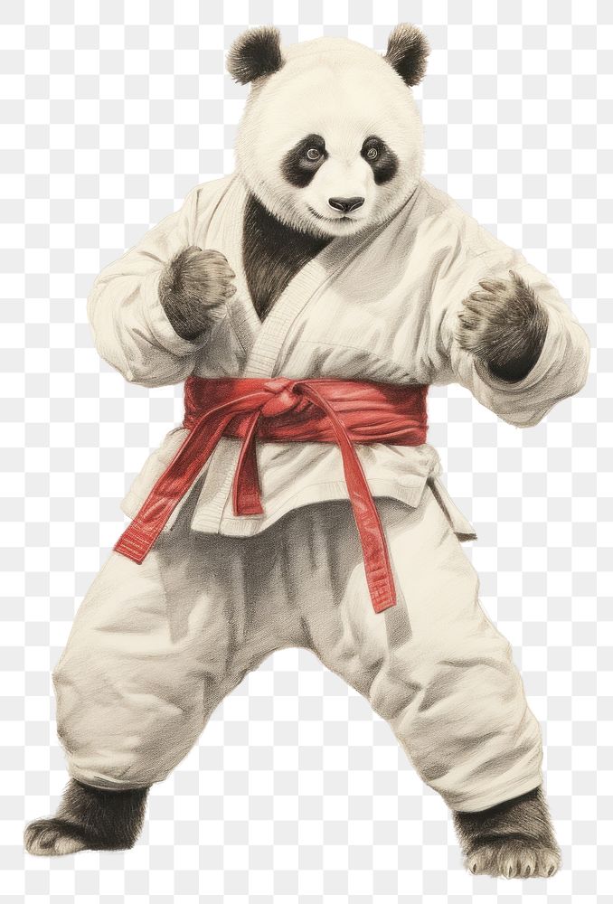 PNG Panda character taekwondo drawing sports sketch.