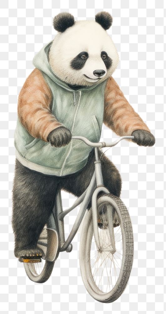 PNG Panda characters riding bicycle drawing cycling sports.
