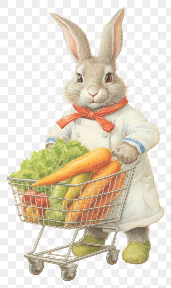 PNG Rabbit character grocery shopping vegetable drawing carrot.