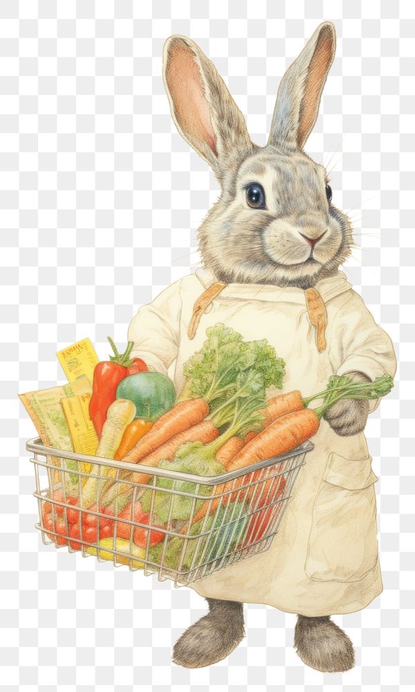 PNG Rabbit character grocery shopping vegetable drawing carrot.