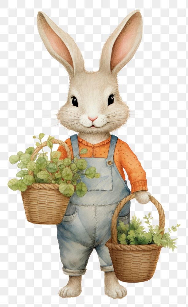 PNG Rabbit character holding carrot basket drawing rodent animal.