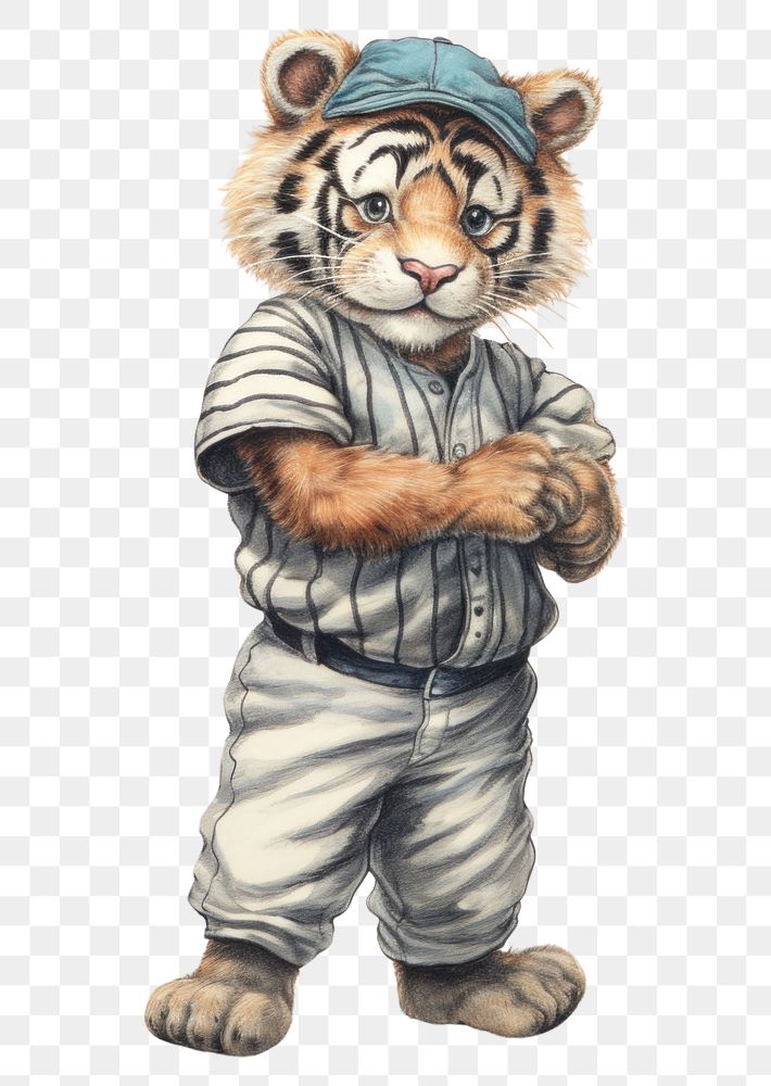 PNG Tiger character playing baseball drawing sketch portrait.