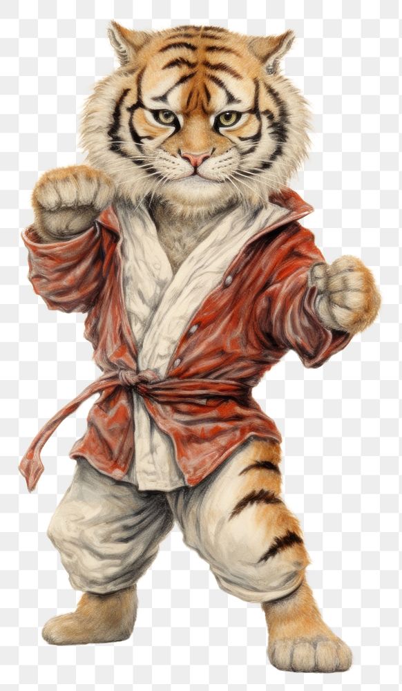 PNG Tiger character taekwondo drawing sketch animal.
