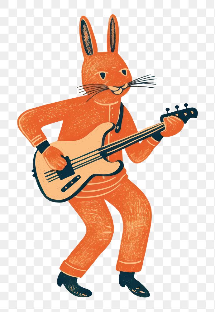 PNG Rabbit playing guitar drawing sketch art. AI generated Image by rawpixel.