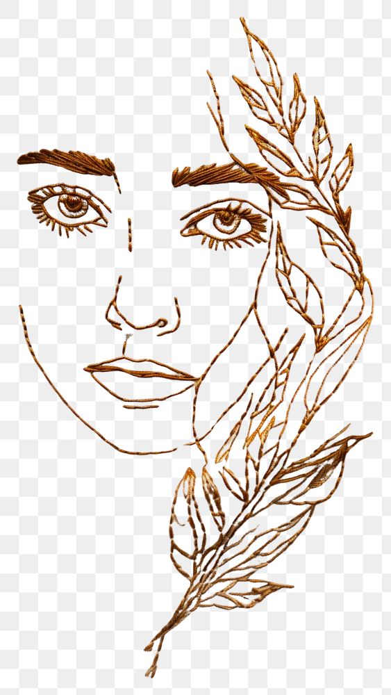 PNG Simple line art woman embroidery pattern textile.