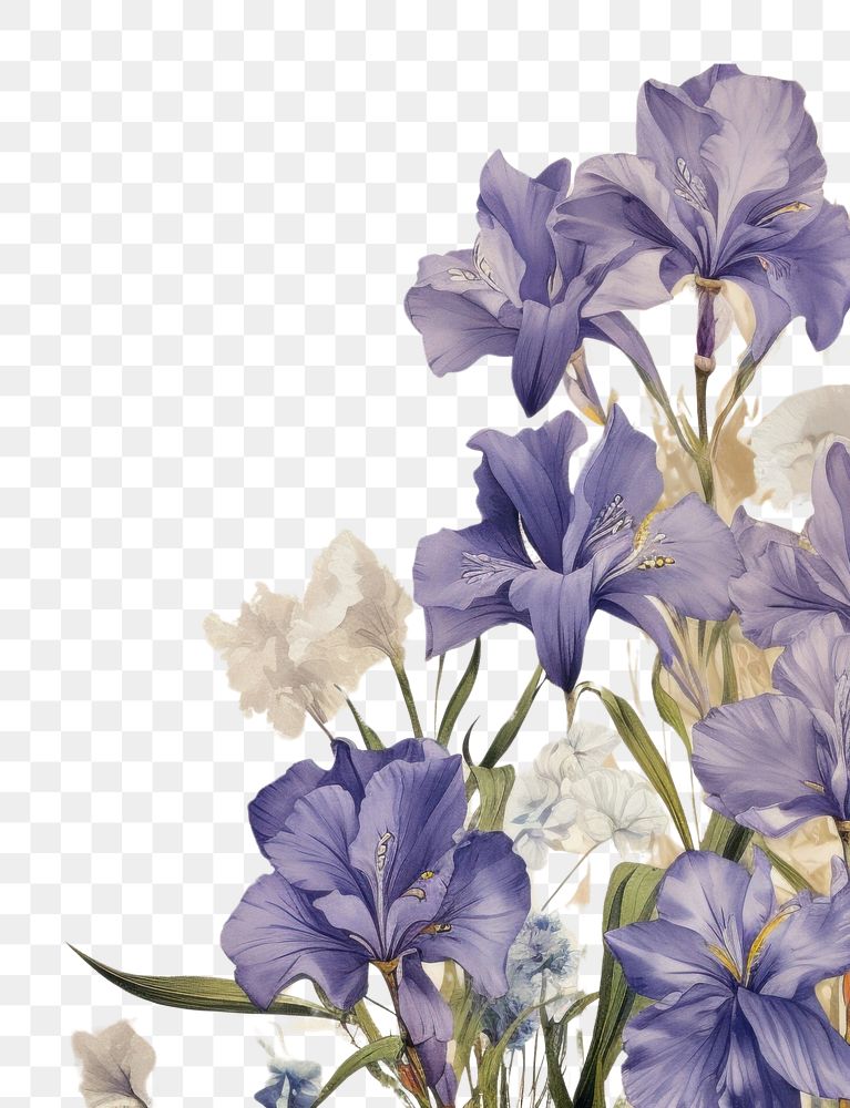 PNG Iris flower ephemera border backgrounds blossom pattern.
