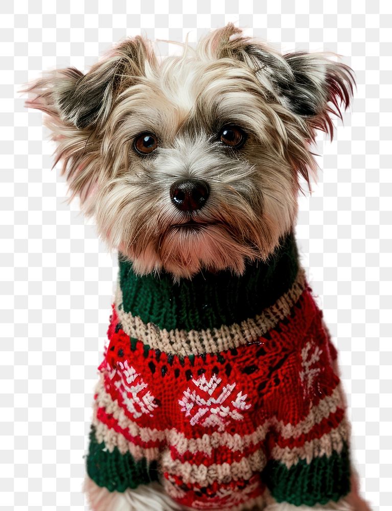 PNG Cute dog in knitted sweater christmas mammal. AI generated Image by rawpixel.