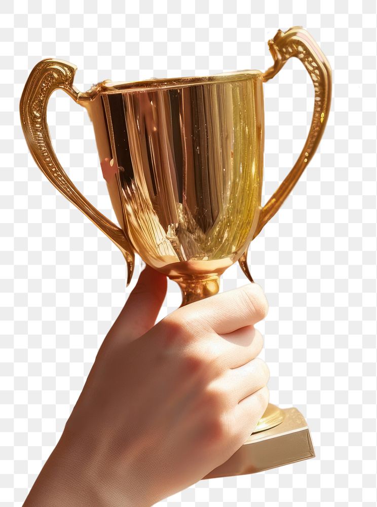 PNG Hand holding a champion trophy hand cup achievement. AI generated Image by rawpixel.