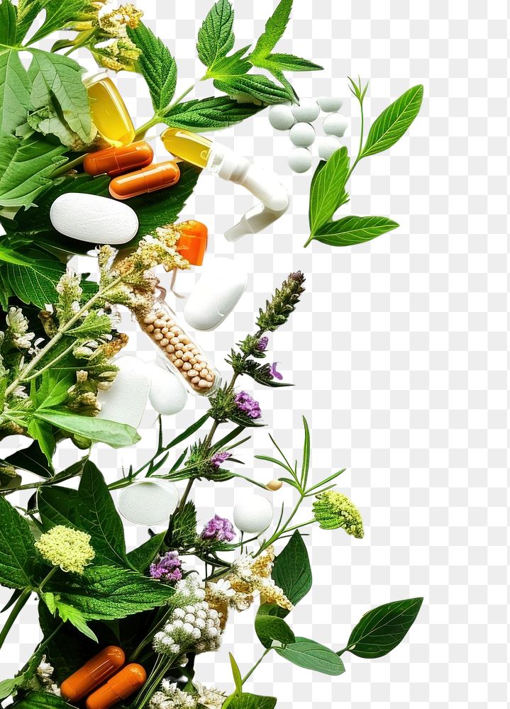 PNG Medicine border plant herbs white background. AI generated Image by rawpixel.