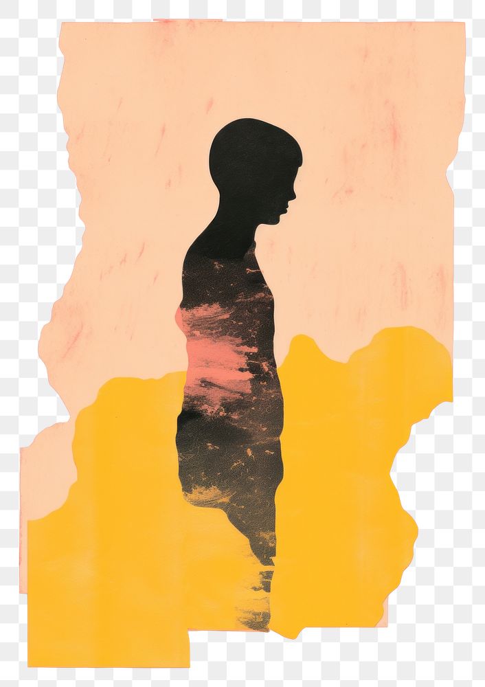 PNG Yound girl thinking art silhouette painting.