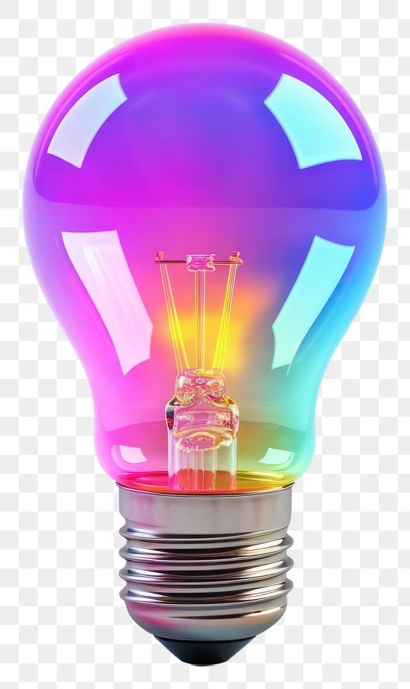 PNG Light bulb iridescent lightbulb white background illuminated.