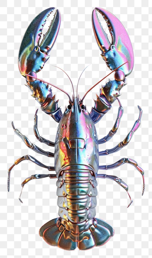 PNG Lobster iridescent seafood animal white background.