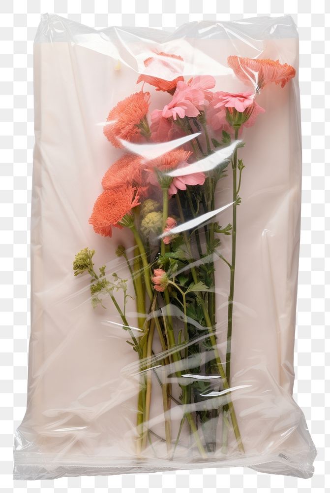 PNG  Plastic wrapping over a dried flower plant rose bag.