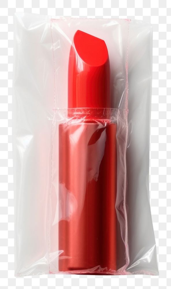 PNG  Plastic wrapping over a lipstick cosmetics white background eraser.