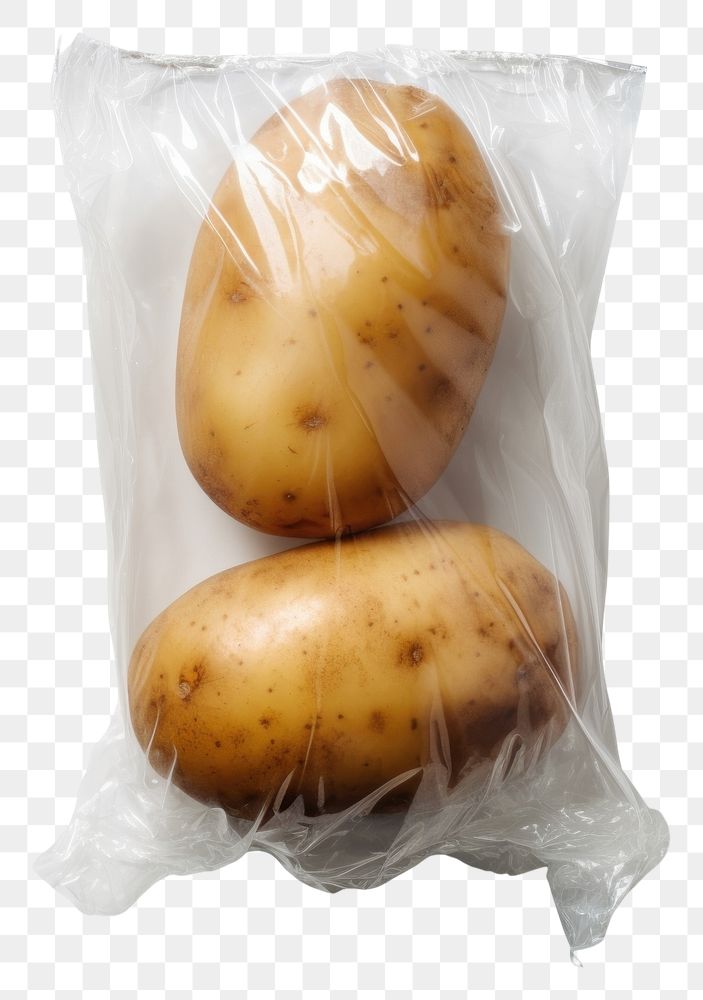 PNG  Plastic wrapping over a potato vegetable food white background.