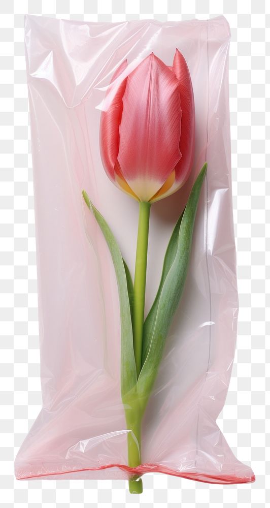PNG  Plastic wrapping over a tulip flower plant white background.