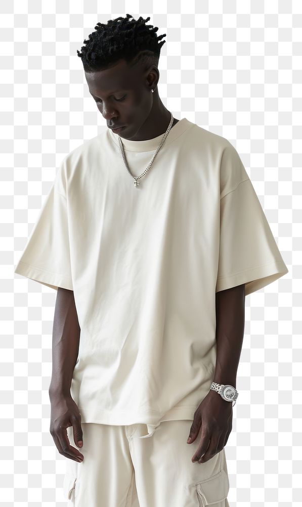 PNG  Over beige t-shirt sleeve adult white.