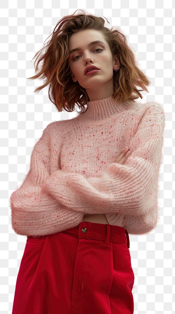 PNG  Pink Sweater sweater standing fashion.