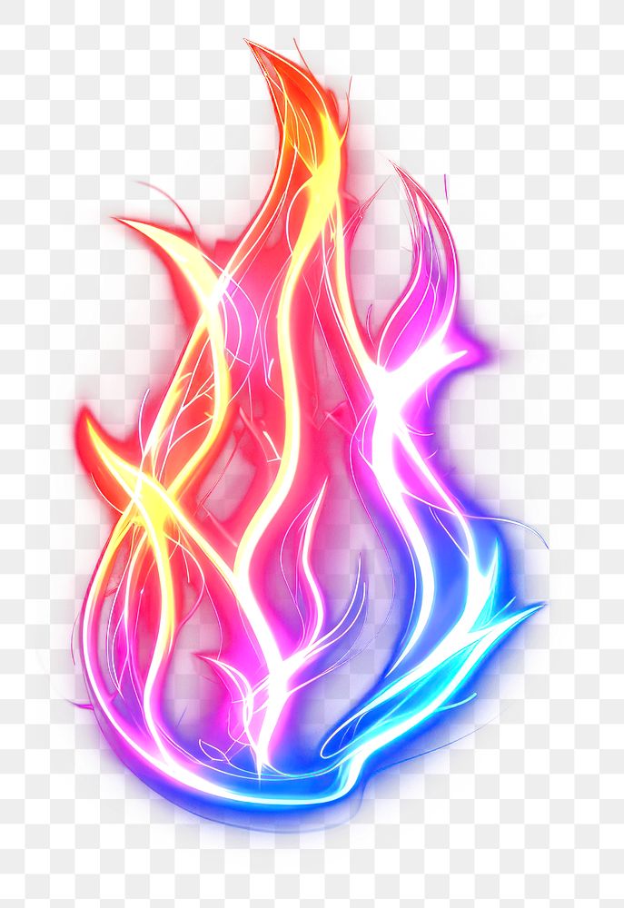 PNG Fire icon in neon style light black background illuminated.