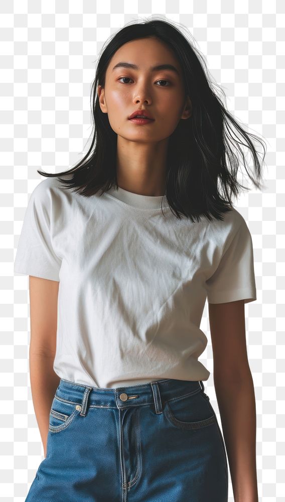 PNG  White T-shirt and blue jean t-shirt sleeve blouse.
