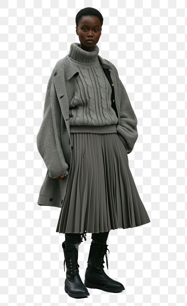 PNG  Grey sweater standing street skirt.