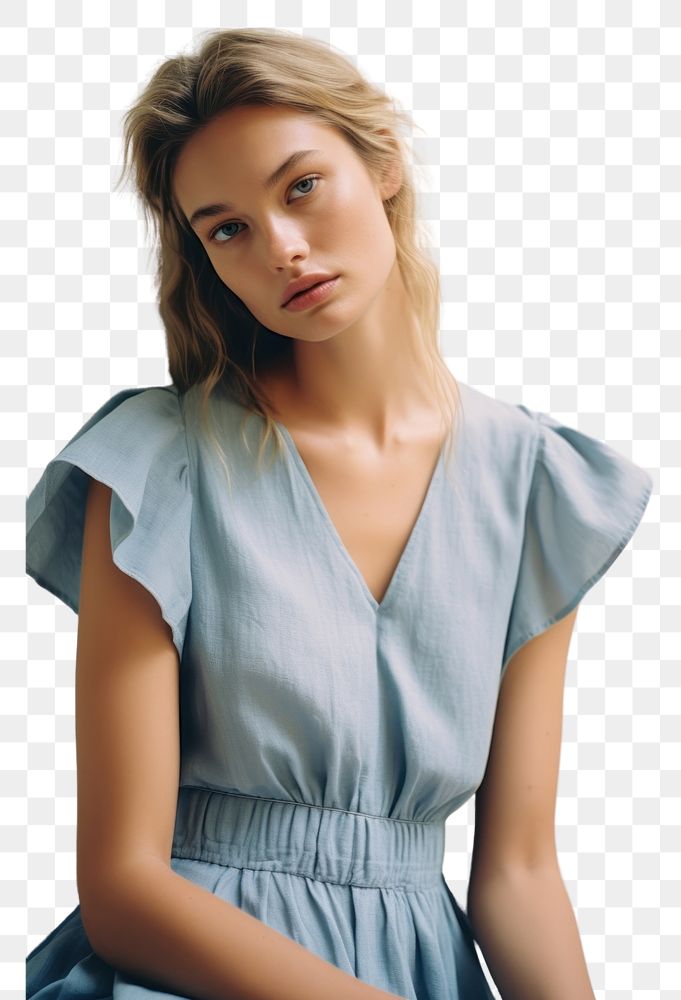 PNG  Small blue dress portrait fashion blouse.