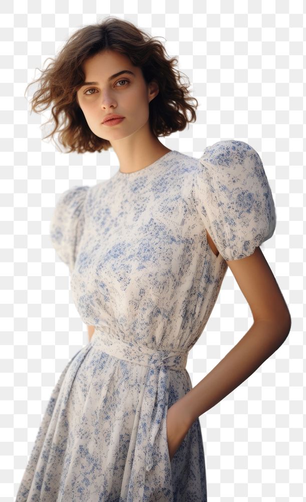 PNG  Small blue flowers dress fashion sleeve adult.