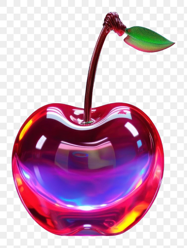 PNG  3D render neon cherry icon fruit plant illuminated.