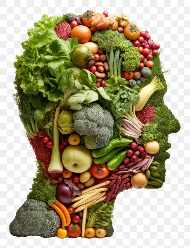 PNG Nutritious food into a human head vegetable broccoli fruit. AI generated Image by rawpixel.