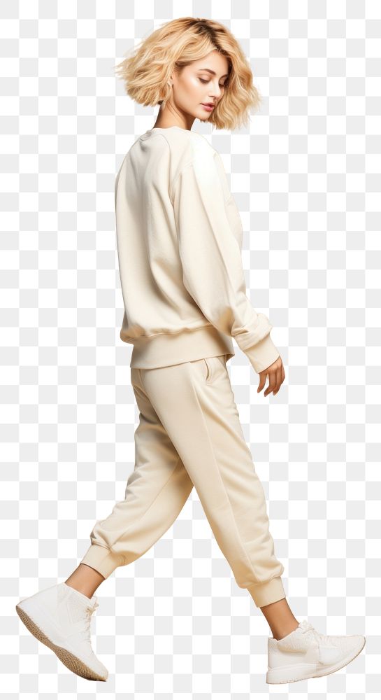 PNG Cream sportwear mockup walking person human.