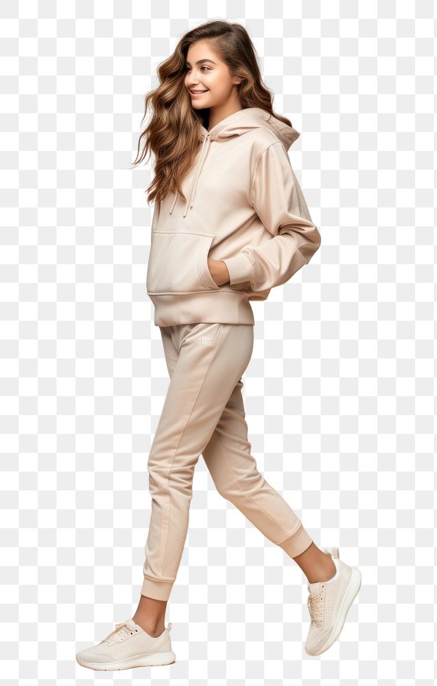 PNG Cream sportwear mockup footwear walking person.
