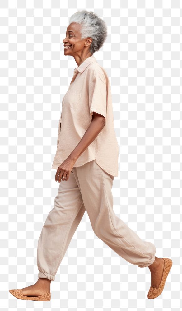 PNG Cream shirt and pant mockup walking person adult.