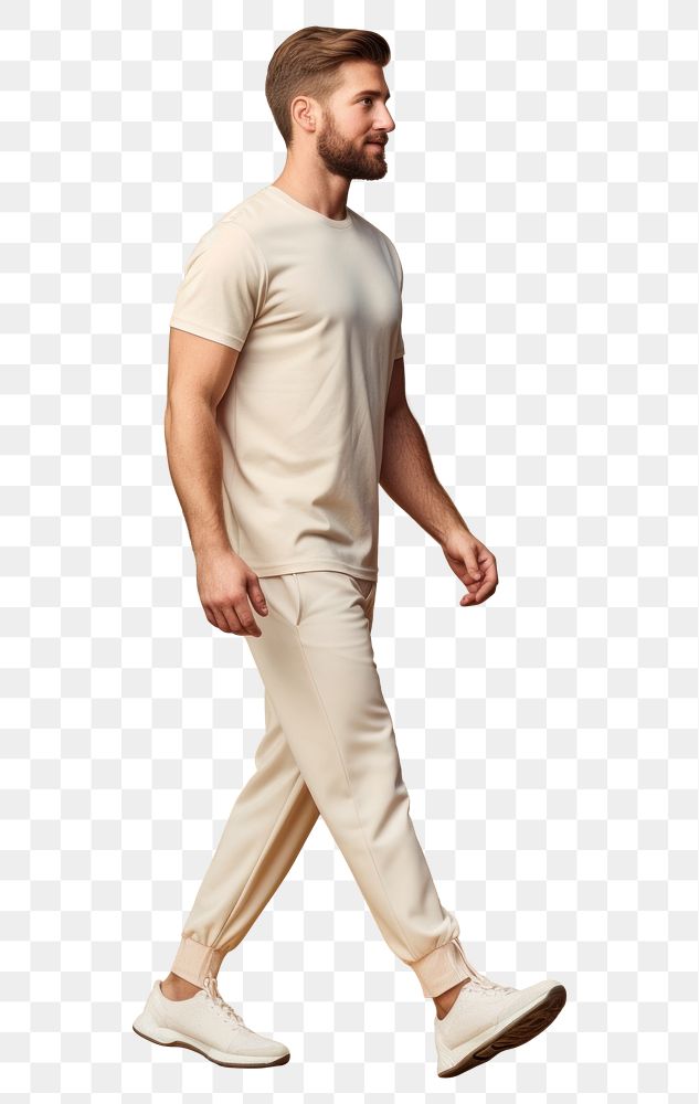 PNG Cream t-shirt and pant mockup footwear standing walking.