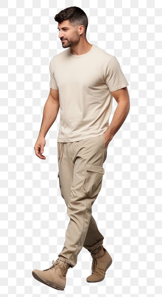 PNG Cream t-shirt and pant mockup person khaki adult.