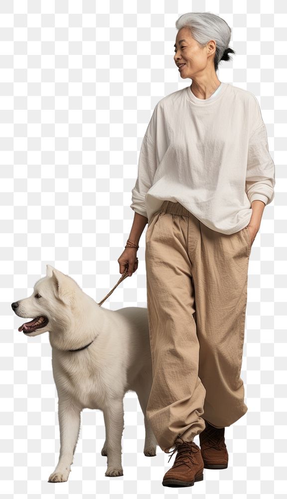 PNG Cream shirt and pant mockup dog mammal person.