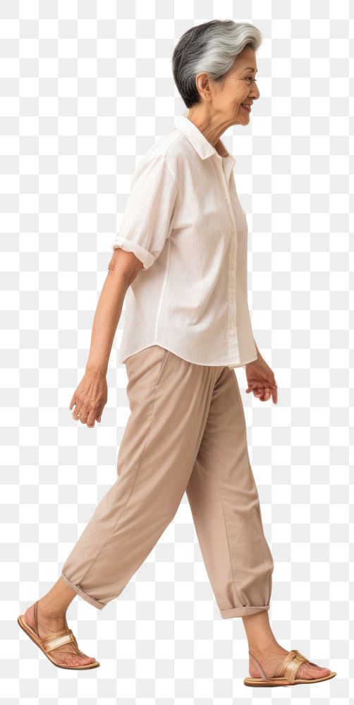 PNG Cream shirt and pant mockup walking footwear person.