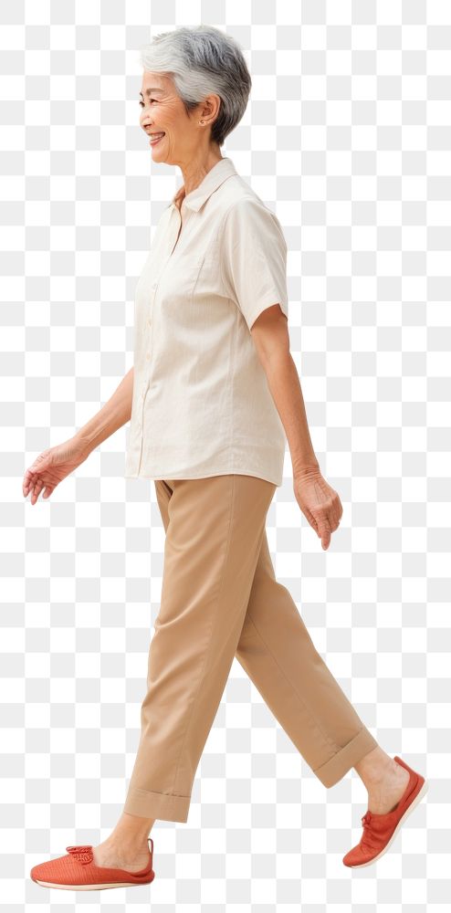 PNG Cream shirt and pant mockup walking footwear person.