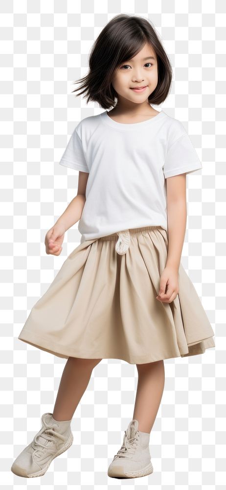 PNG Cream t-shirt and skirt mockup person child human.