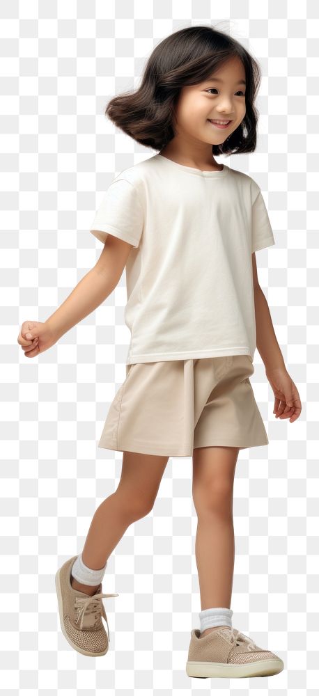 PNG Cream t-shirt and skirt mockup shorts footwear person.